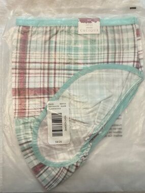 Cacique Plaid Cotton Briefs with Mint Trim and Burgundy Accents